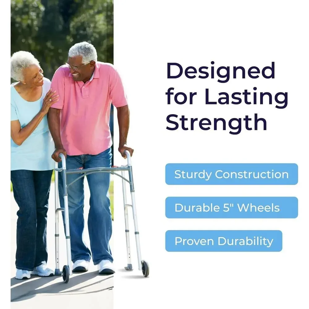 Drive Medical Two-Button Folding Walker Wheels Lightweight Silver New in Box - Picture 5 of 10